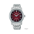 King Seiko SJE103 38.6mm watch with red dial on stainless steel bracelet