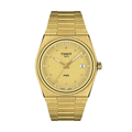Gold-tone Tissot PRX quartz watch with integrated bracelet and date window