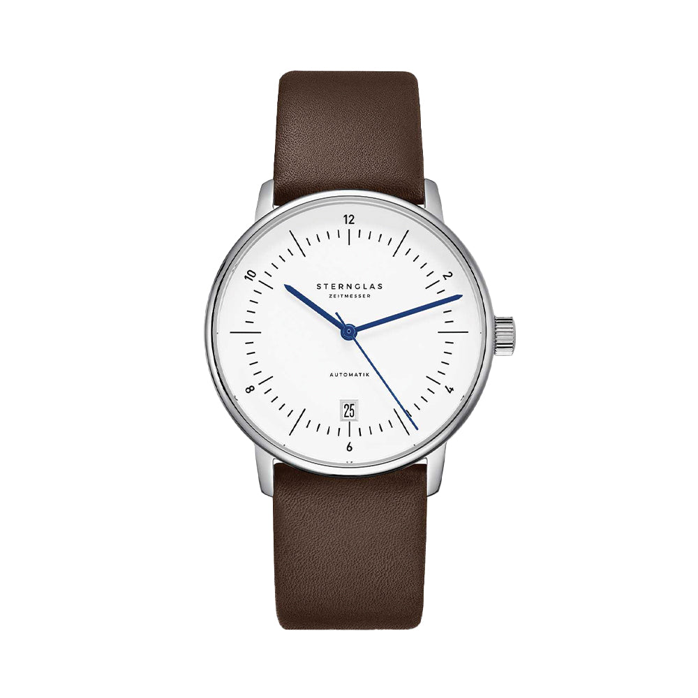 Naos Automatic 38mm - White on Dark Brown Leather Strap