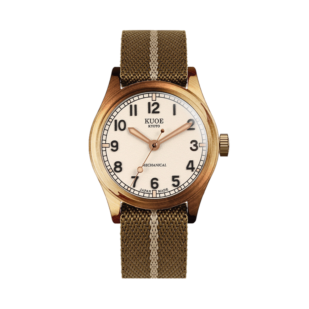 OLD SMITH Bronze No-Date 38mm - Ivory on Khaki x Beige Fabric Strap