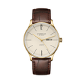 Berlin Automatic gold PVD 38mm watch with sepia dial on brown leather strap