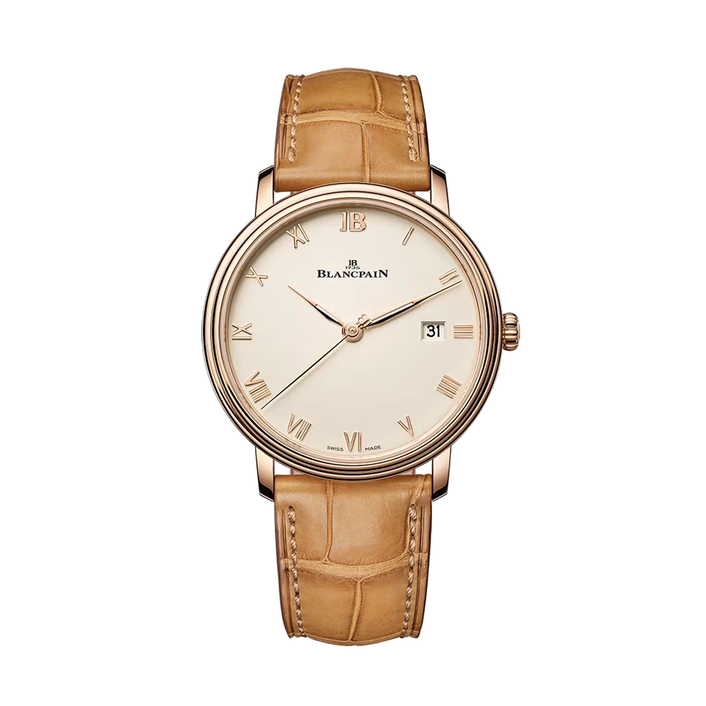 Villeret Ultraplate 18K Red Gold 38mm - Gold-Toned Opaline on Leather Strap