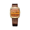 Time only watch with tiger eye dial in gold 37mm on brown leather strap