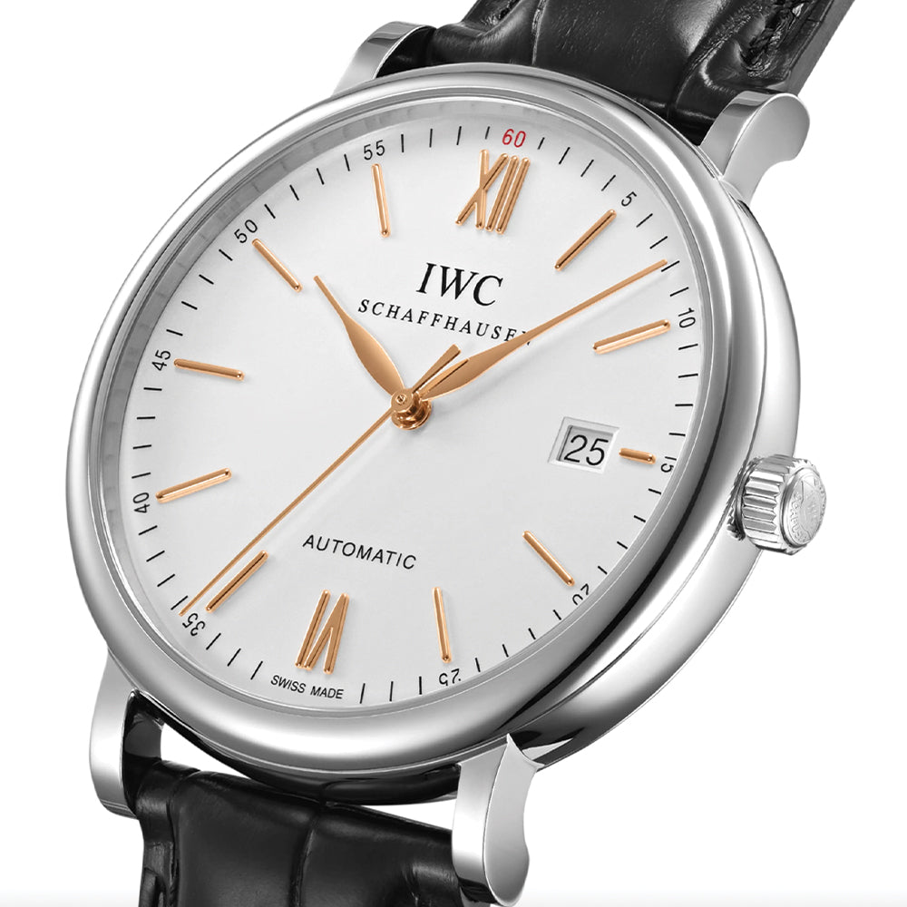 Portofino Automatic Gold Accents 40mm - Silver on Leather Strap