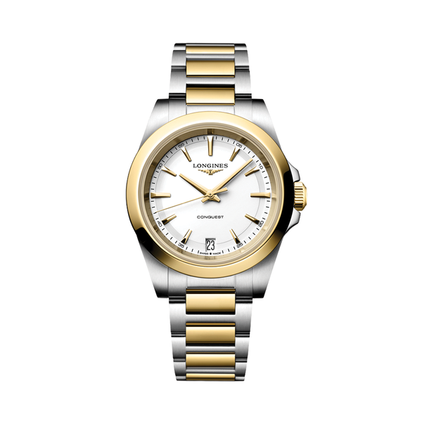 Conquest Quartz Yellow PVD Two-Tone 34mm - White on Bracelet
