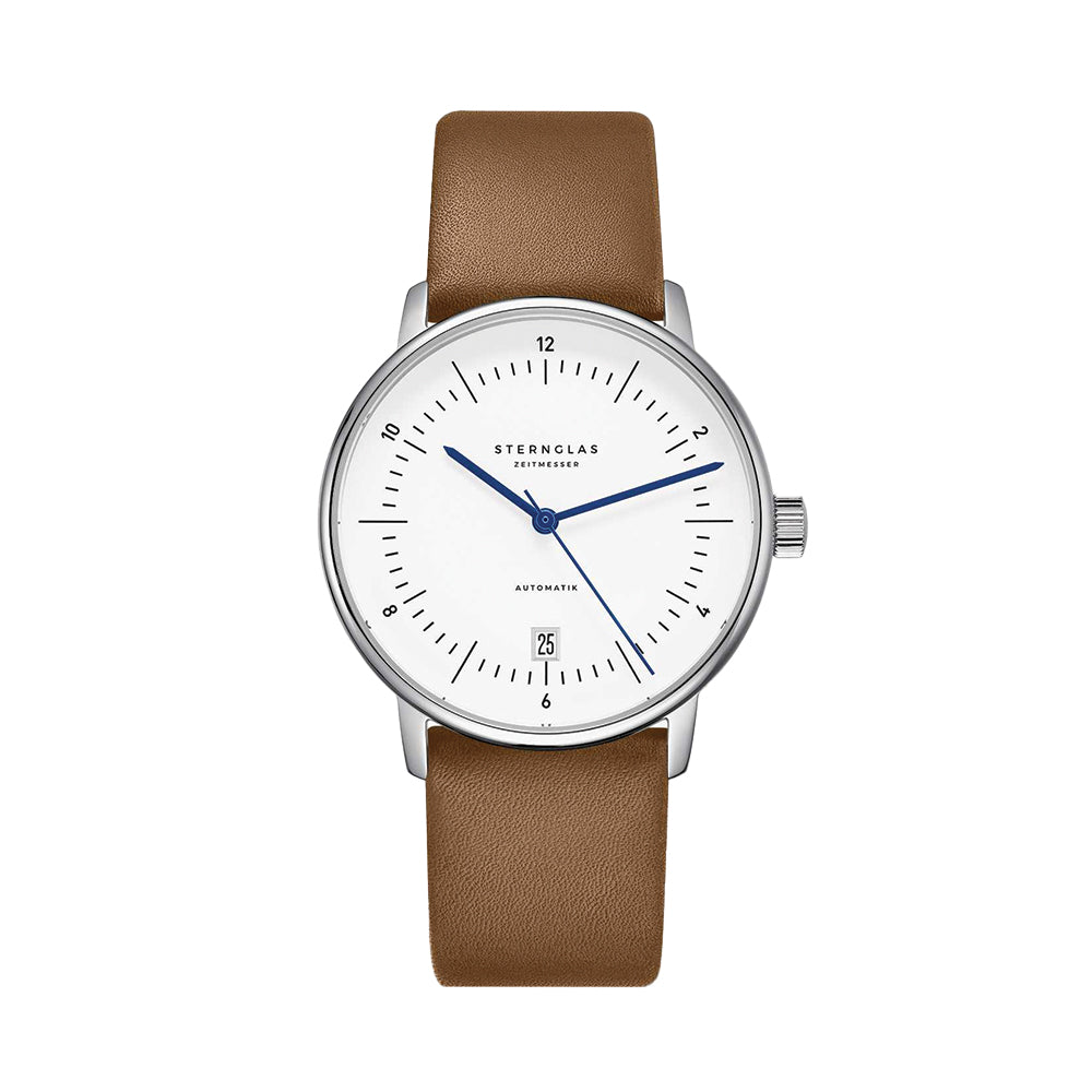 Naos Automatic 38mm - White on Brown Leather Strap