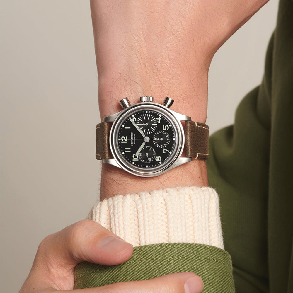 Avigation BigEye 41mm - Black on Leather Strap