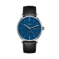 Berlin Automatic 38mm blue dial watch on a black leather strap