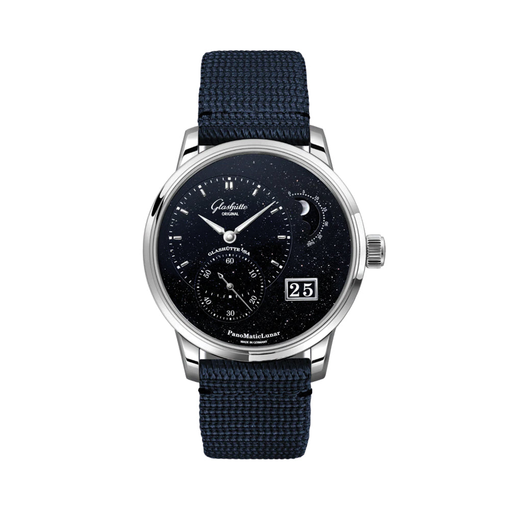 PanoMaticLunar Platinum Automatic Limited Edition 40mm - Blue on Synthetic Fabric Strap