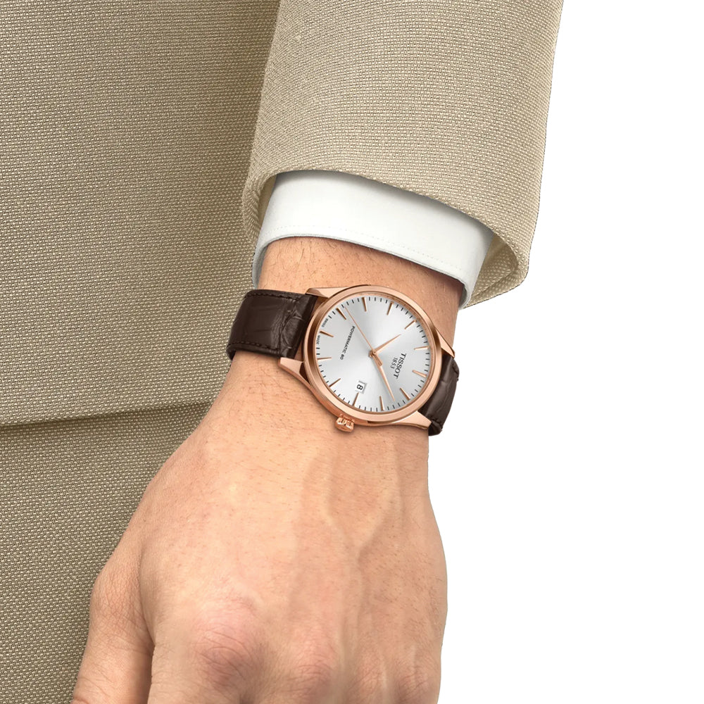 Classic Dream Rose Gold PVD 40mm - Silver on Leather Strap