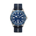 Pelagos FXD Titanium 42mm blue dial on a blue fabric strap with an additional rubber strap.