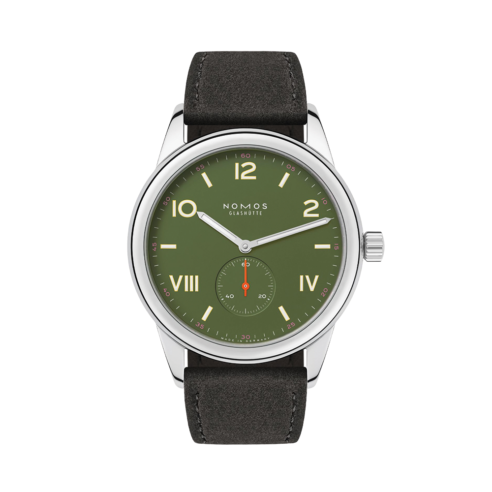 Club Campus Steel Back 38.5mm - Olive on Leather Strap