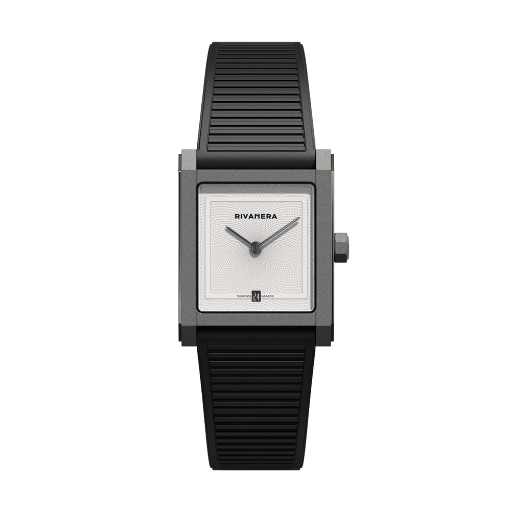 Rivanera Piccolo Guillochè 33mm - White on Rubber Strap w/ Additional Strap