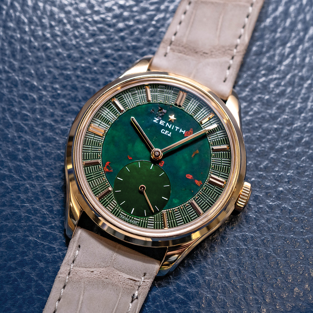 G.F.J. 18K Yellow Gold Limited Edition 39.15mm - Green on Leather Strap, and Two Additional Leather Straps or Optional Bracelet