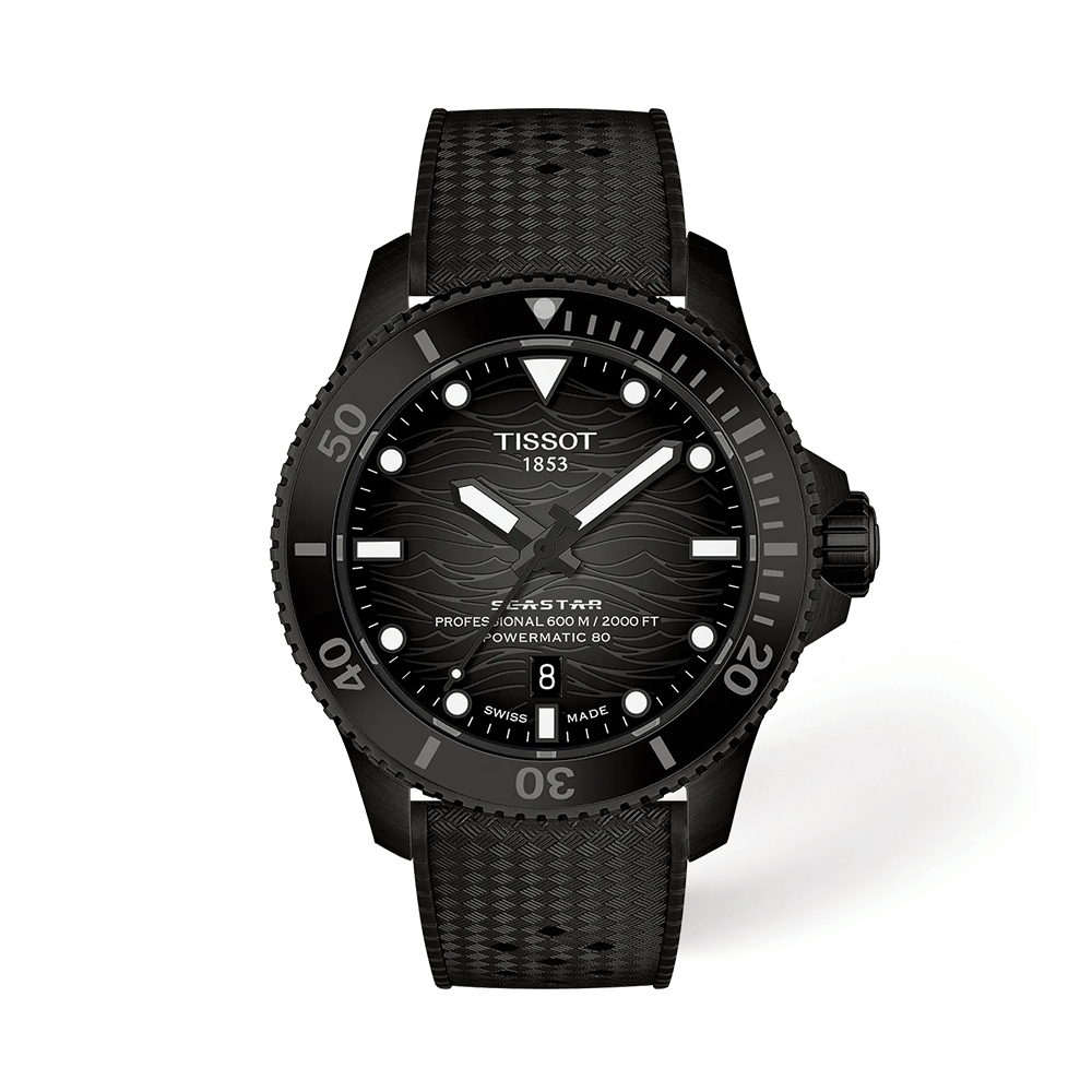 Tissot Seastar 2000 Professional Powermatic 80 44mm with grey dial on a black textured rubber strap