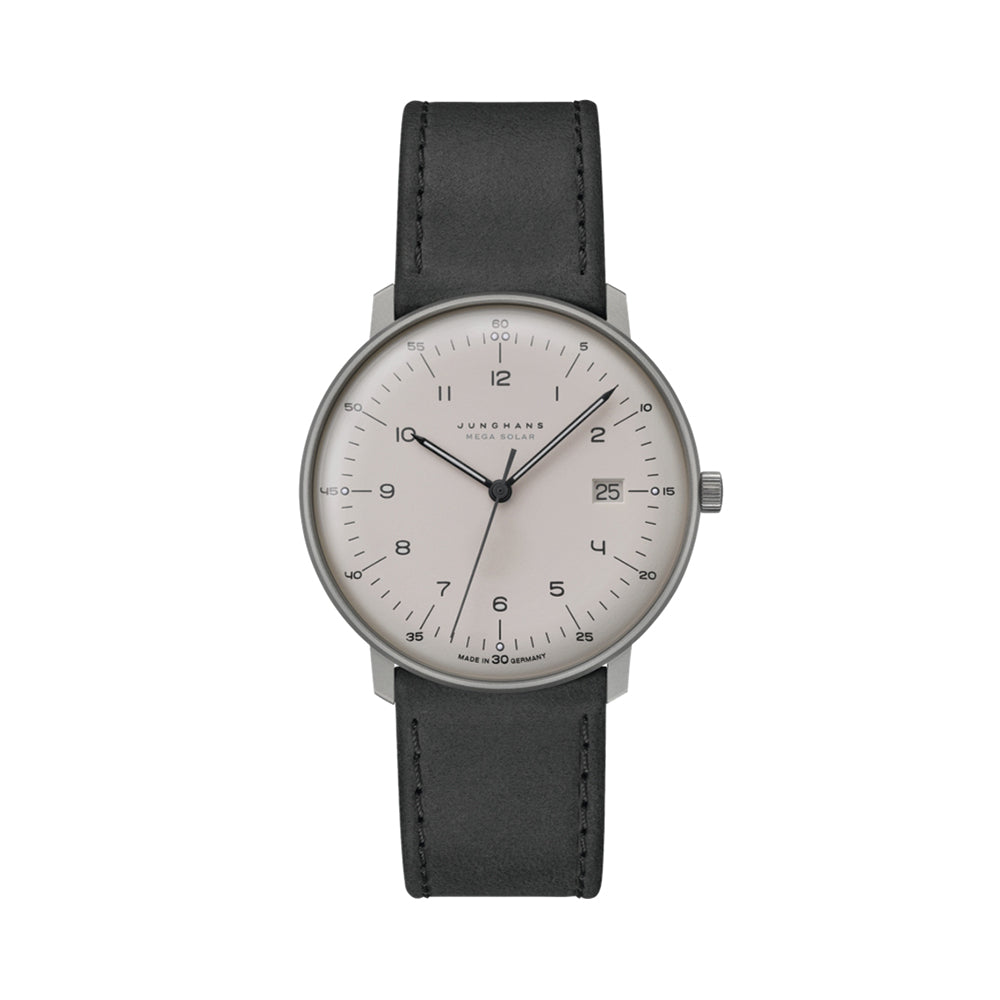 Max Bill MEGA Solar Titanium 38mm - Grey on Leather Strap