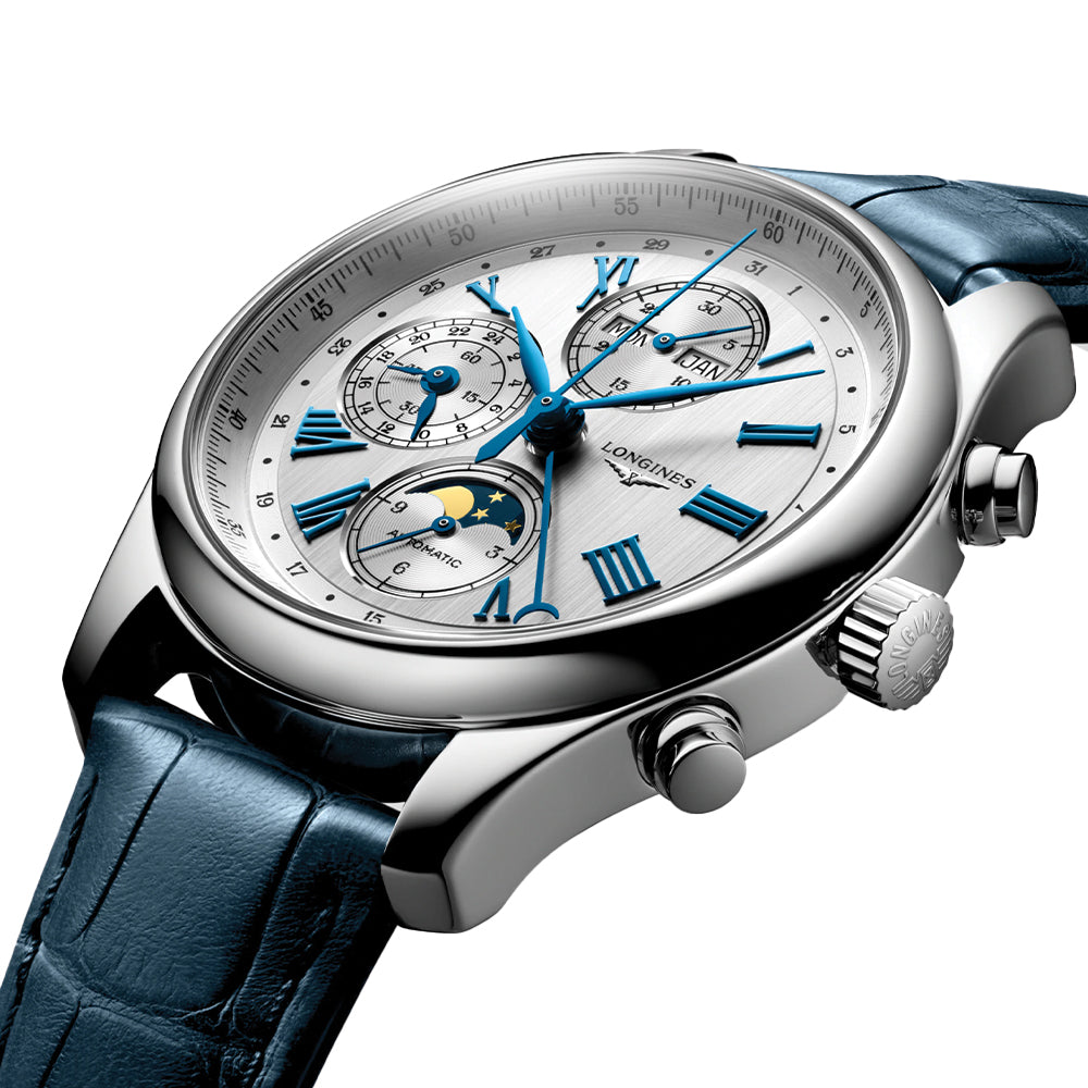 Master Collection Chronograph Moonphase 42mm - Silver on Leather Strap