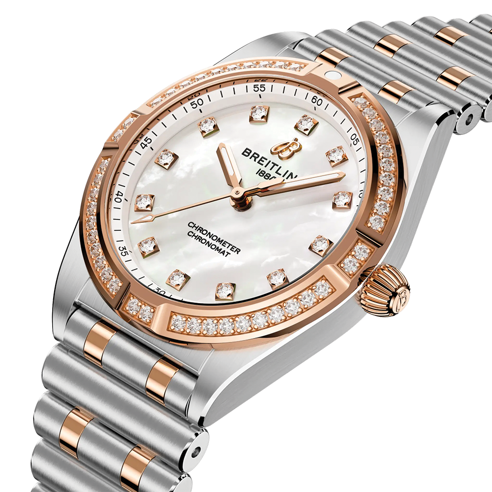 Chronomat Red Gold Two-Tone 28mm - White Mother-of-Pearl w/ Diamonds on Bracelet