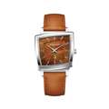 Memphis 521 35.8mm brown dial watch on brown leather strap seen from the front