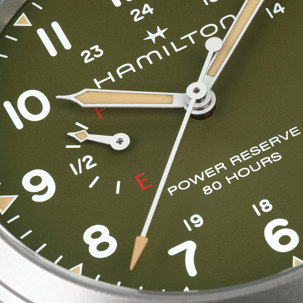 Khaki Field Power Reserve Mechanical 40mm Green on Fabric Strap