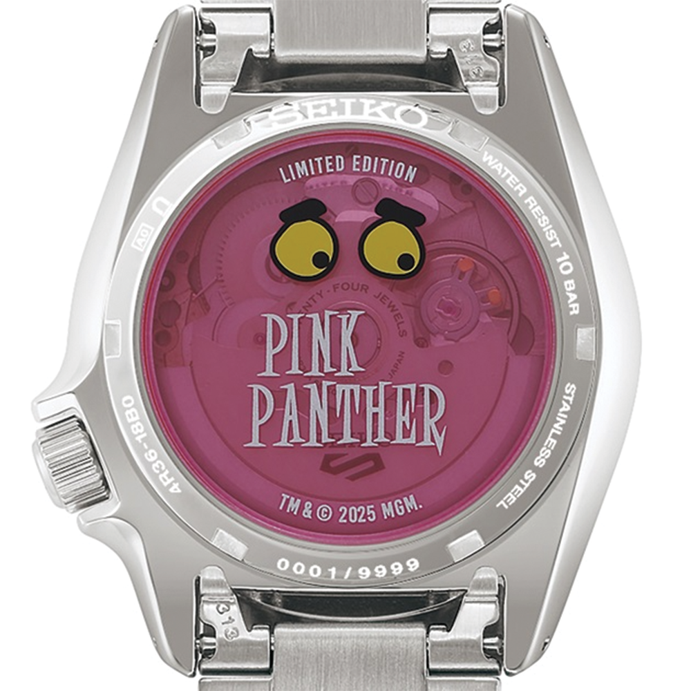 SRPM07 5 Sports SKX Pink Panther Limited Edition 38mm - Pink on Bracelet w/ Additional Fabric Strap