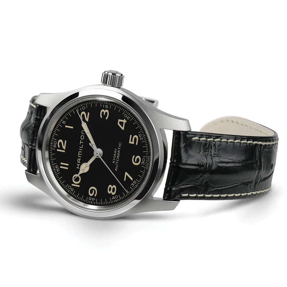 Khaki Field Murph 42mm - Black on Leather Strap with Standard Packaging