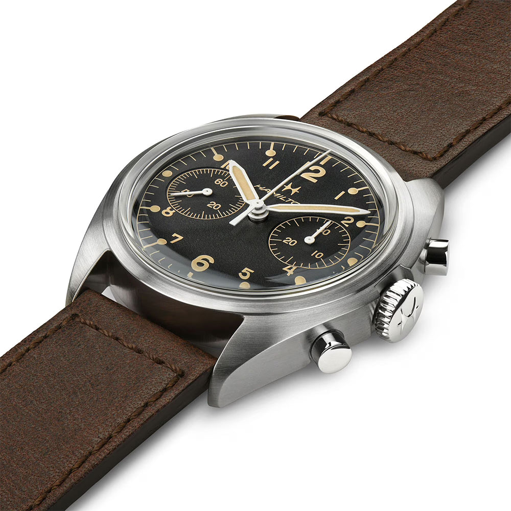 Khaki Aviation Pioneer Mechanical Chrono 40mm - Black on Leather Strap