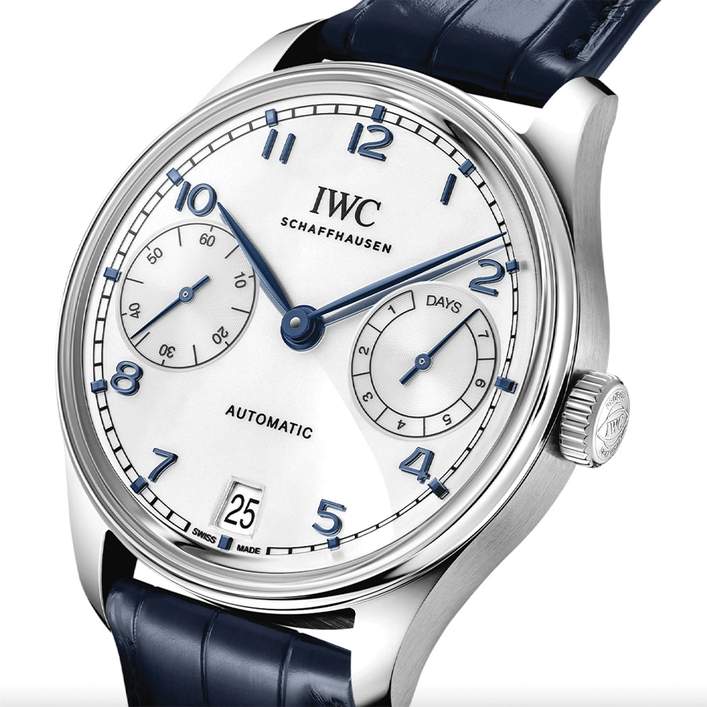 Portugieser Automatic Blue Accents 42mm - Silver-Plated on Blue Leather Strap