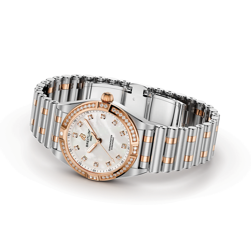 Chronomat Red Gold Two-Tone 28mm - White Mother-of-Pearl w/ Diamonds on Bracelet