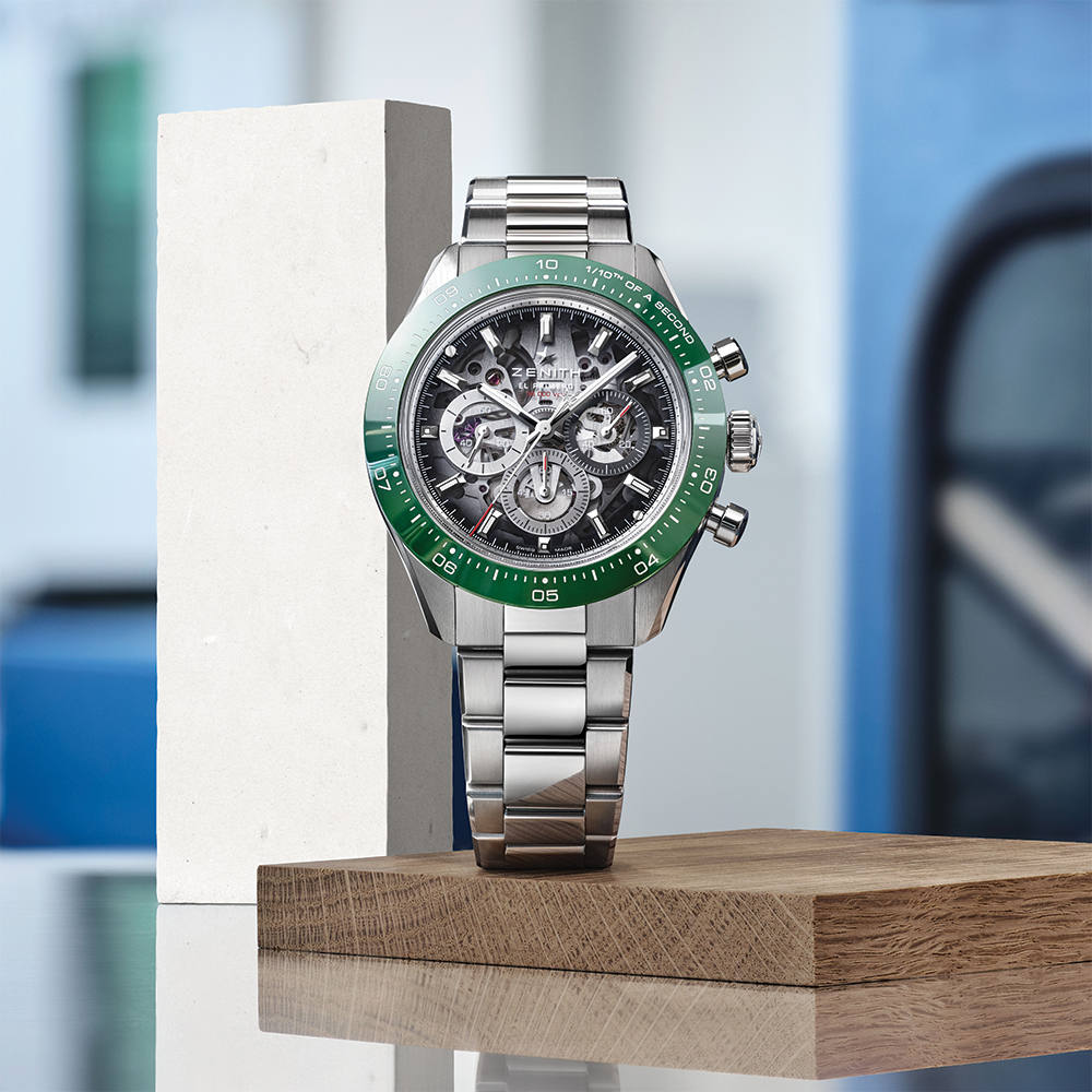 Chronomaster Sport Skeleton 41mm - Grey, Green Bezel on Bracelet and Additional Rubber Strap
