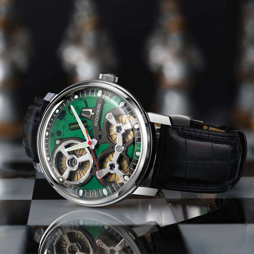 Spaceview 2020 43.5mm - Green on Black Leather Strap