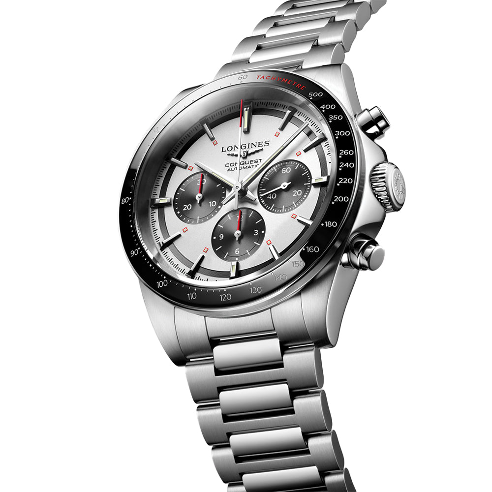 Conquest Automatic Chronograph 42mm - Silver on Bracelet | Teddy