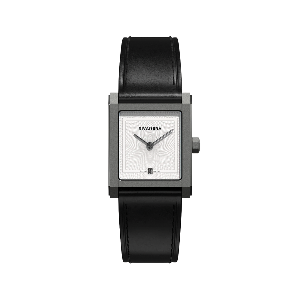 Rivanera Piccolo Guillochè 33mm - White on Rubber Strap w/ Additional Strap