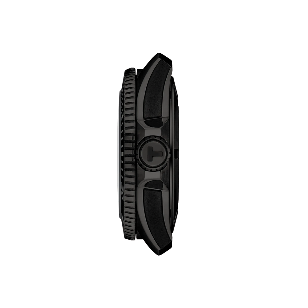 Side profile of Tissot Seastar 2000 Professional on a grey rubber strap