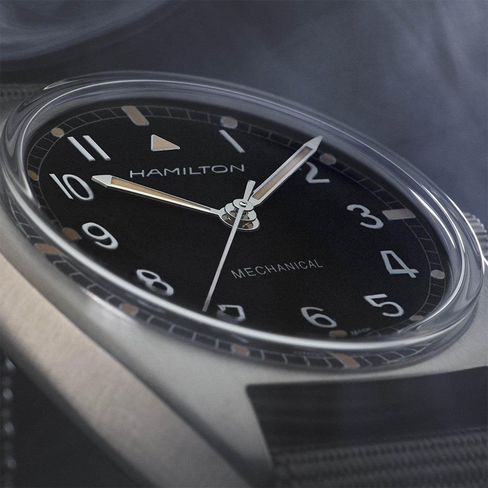 Khaki Aviation Pilot Pioneer Mechanical 33mm - Black on One-Piece Textile Strap