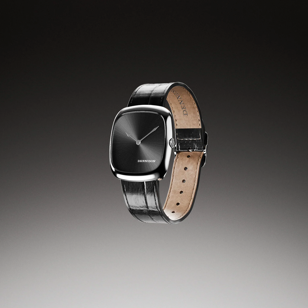 ALD Time Only Sunray Black steel 37mm watch worn on the wrist with black leather strap