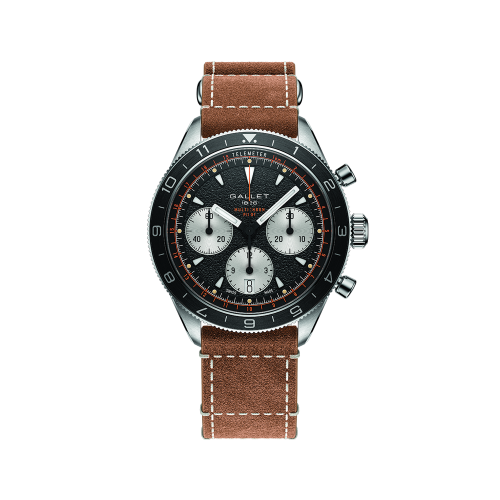Multichron Pilot Chronograph 42mm - Black on Leather Strap