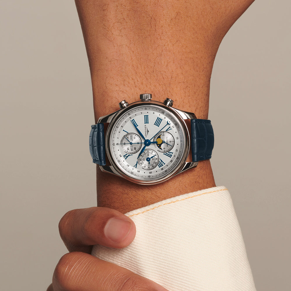 Master Collection Chronograph Moonphase 42mm - Silver on Leather Strap