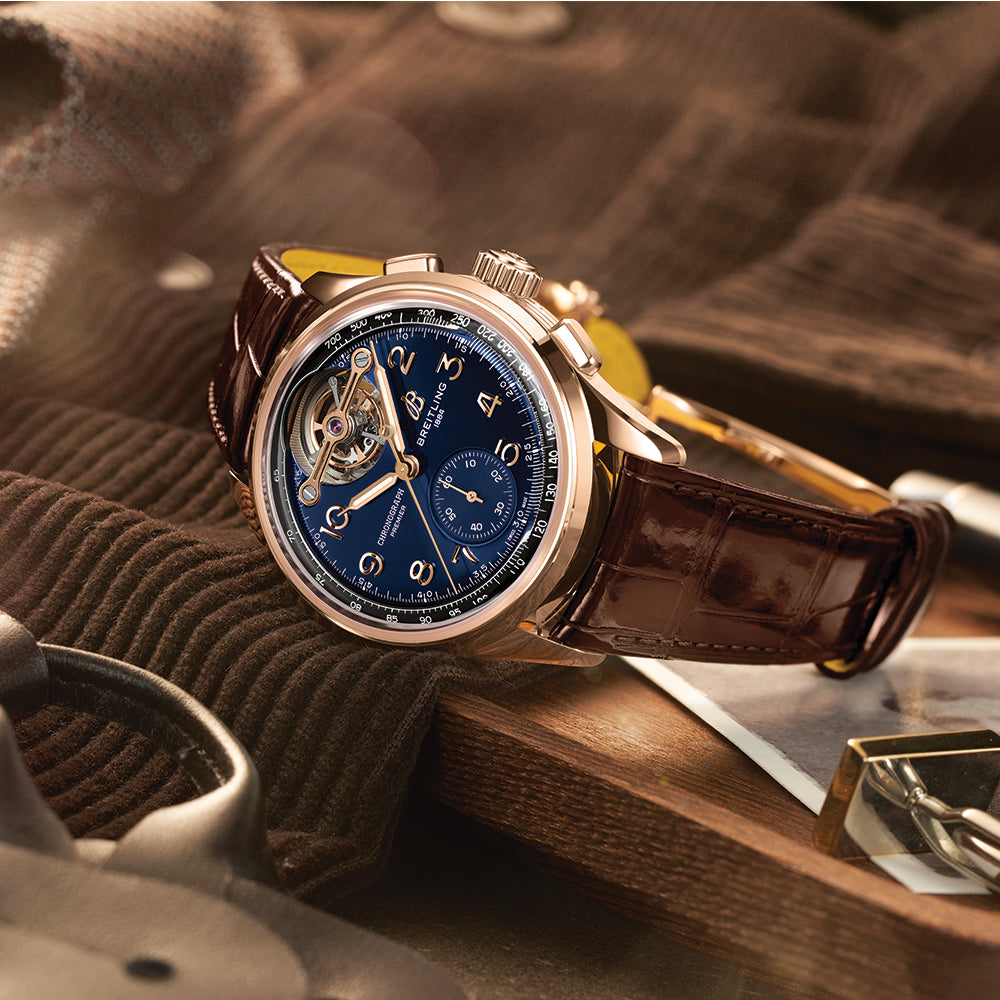 Premier B21 Chronograph Tourbillon Limited Edition Red Gold 42mm - Blue on Leather Strap
