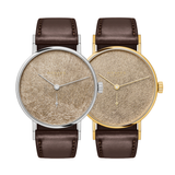 Twice Unique "Auric" Tangente Steel and Gold 33mm - Gold on Leather Strap