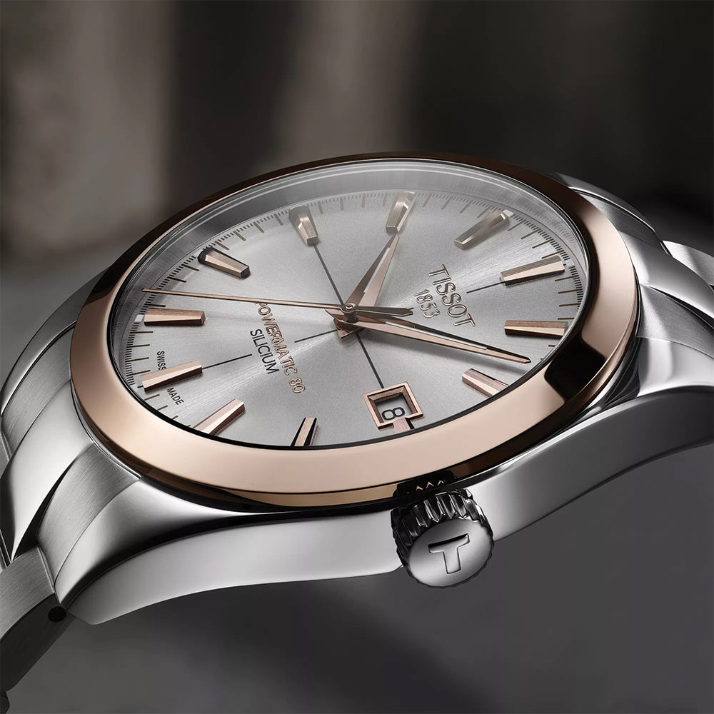 Gentleman Powermatic 80 Silicium Solid 18K Gold bezel 40mm - Silver on Bracelet