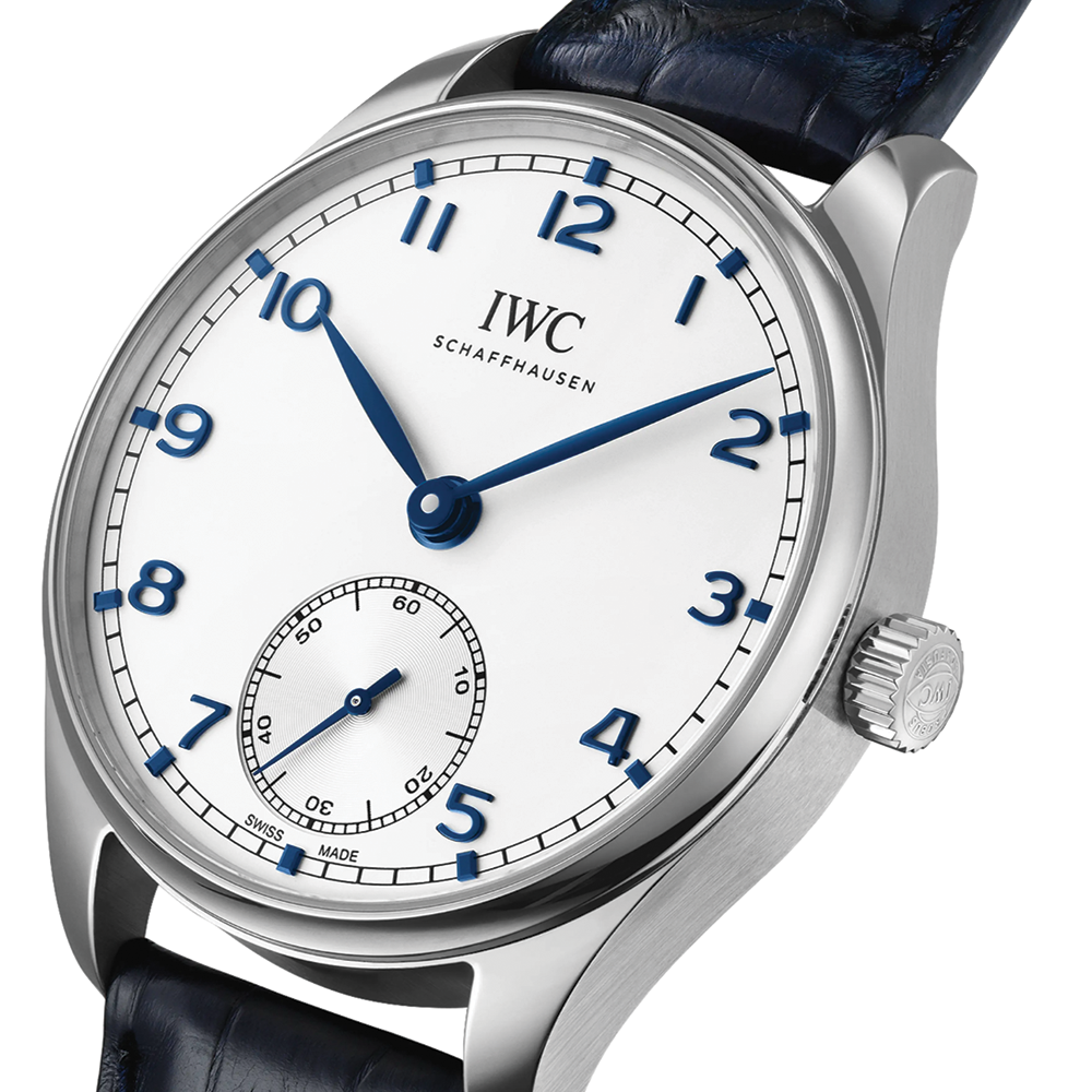 Portugieser Automatic 40mm - Silver w/ Blue Accents on Leather Strap