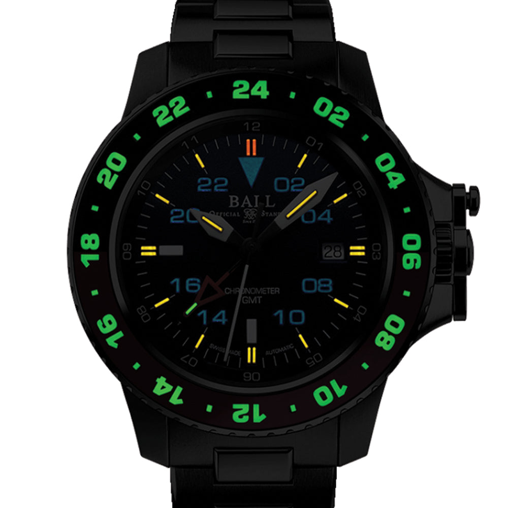 Engineer Hydrocarbon AeroGMT II 42mm - Black/Red Bezel on Bracelet