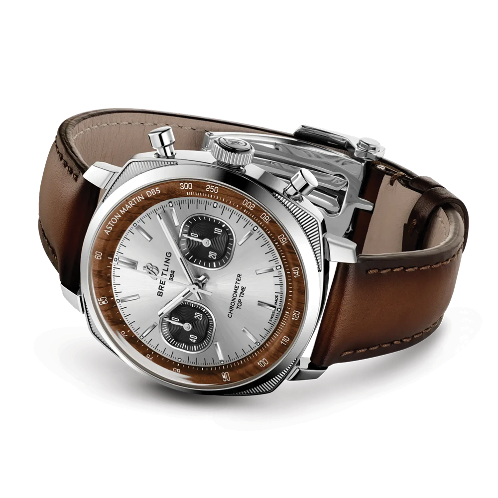 Top Time B01 Chronograph Tribute to Aston Martin DB5 41mm - Silver on Leather Strap