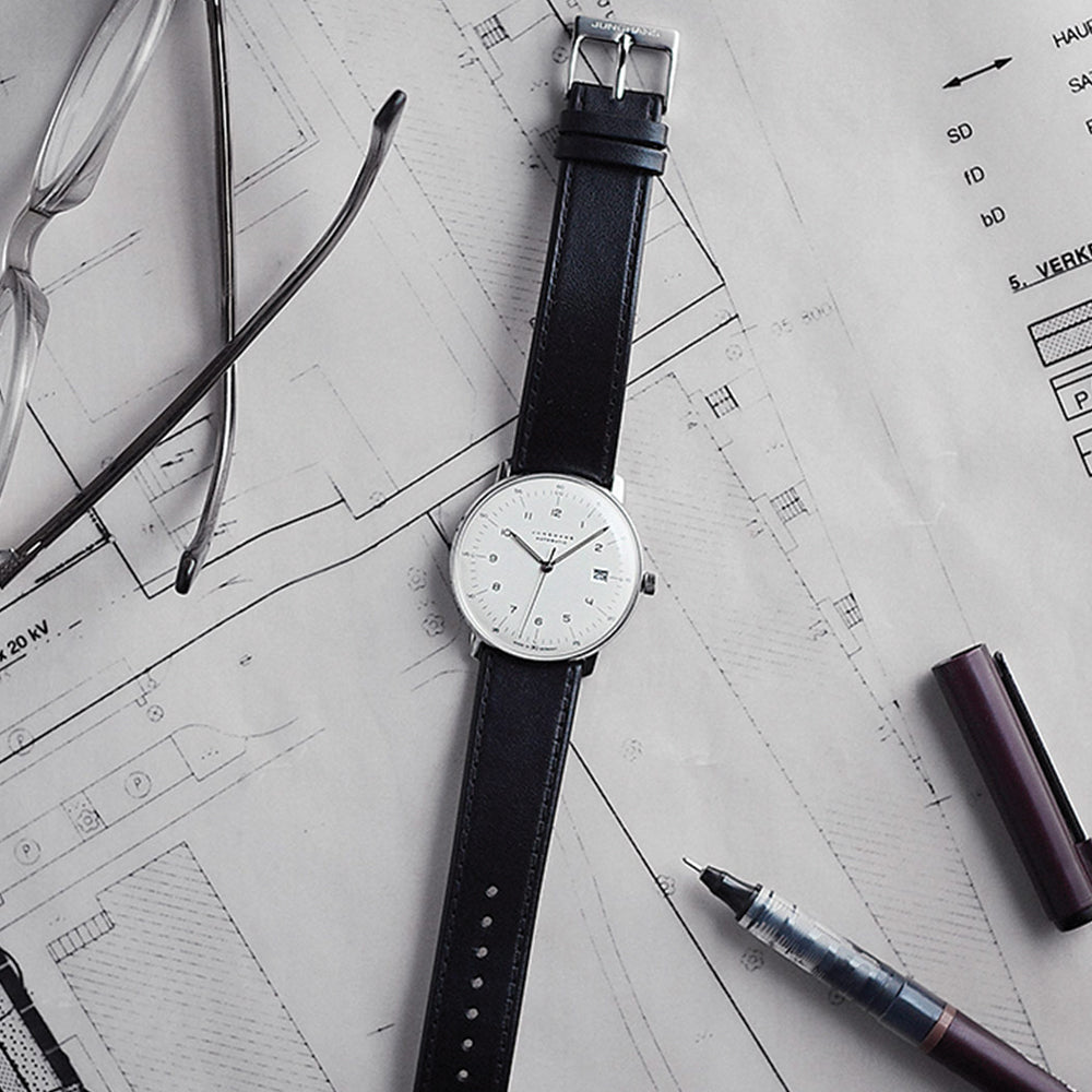 Max Bill Automatic w/ Numerals and Sapphire Crystal 38mm - Silver on Leather Strap