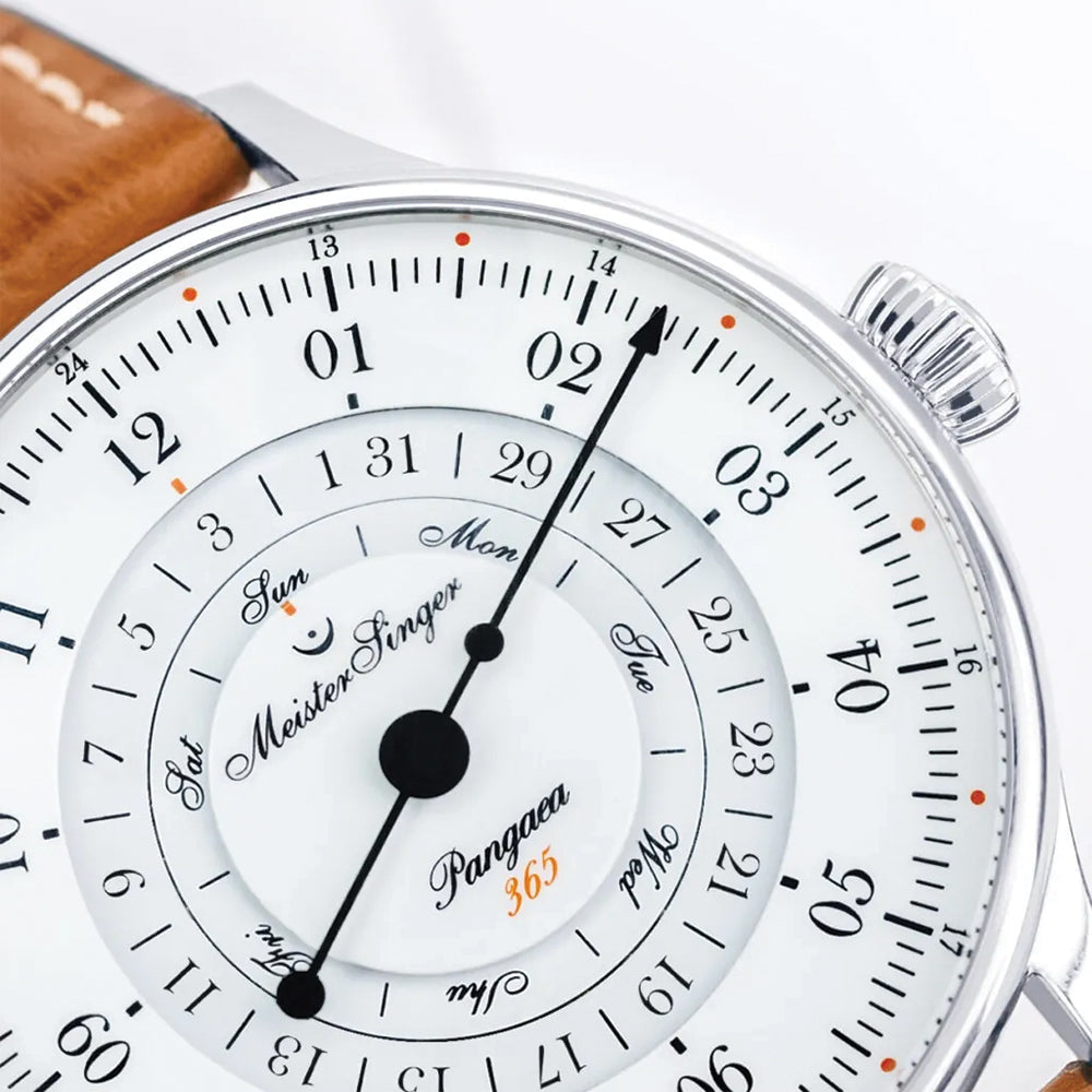 Pangaea Day Date White Dial 40mm on Cognac Croco Print Leather Strap w/ White Stitching