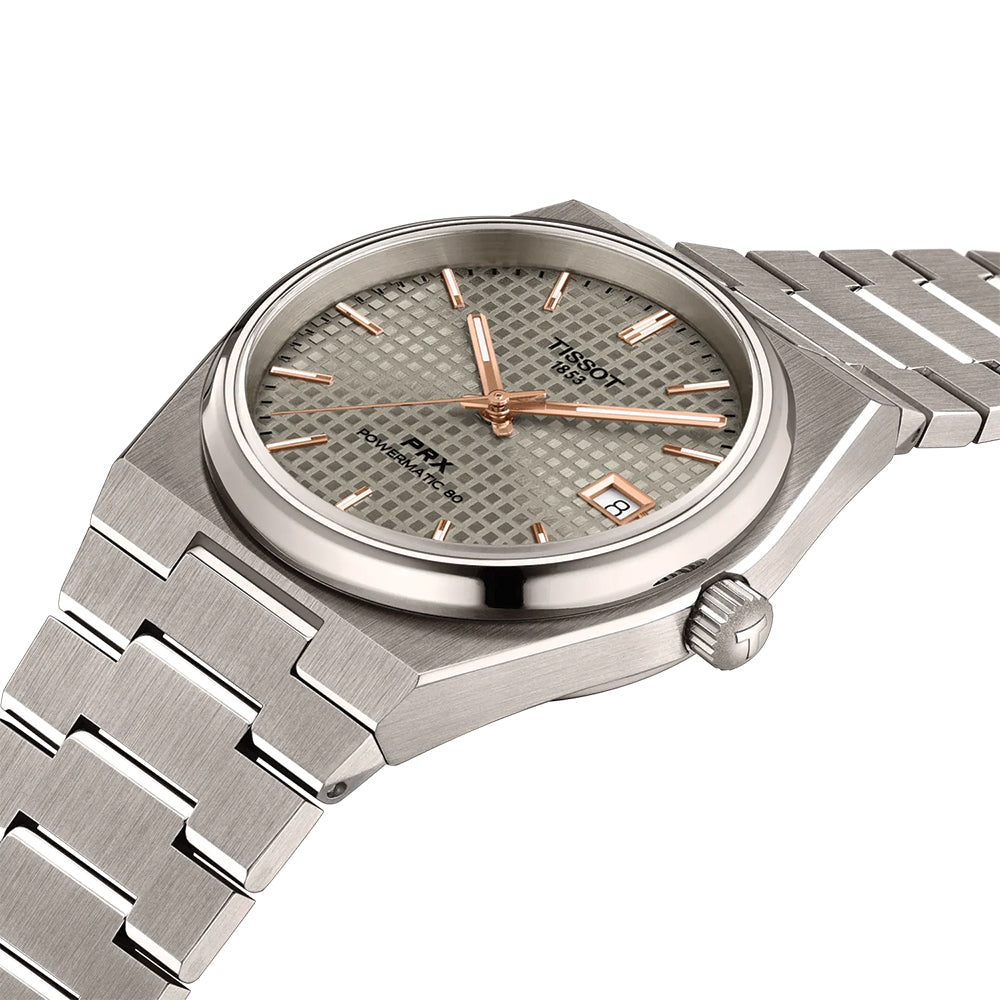 PRX Powermatic 80 Titanium 38mm - Anthracite w/ Rose Gold Colored Accents on Bracelet