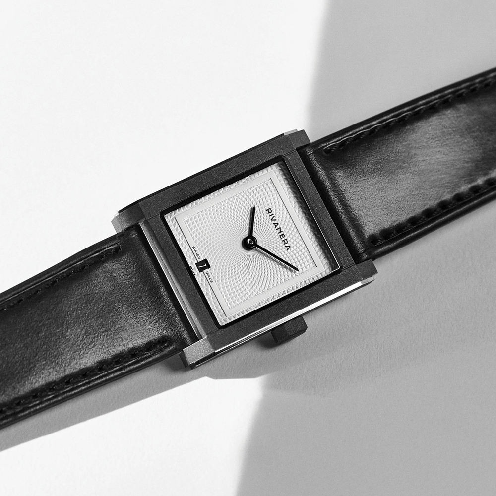 Rivanera Piccolo Guillochè 33mm - White on Rubber Strap w/ Additional Strap