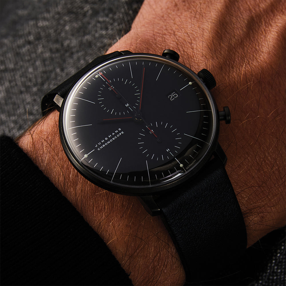 Max Bill Chronoscope Bauhaus 40mm - Black on Leather Strap