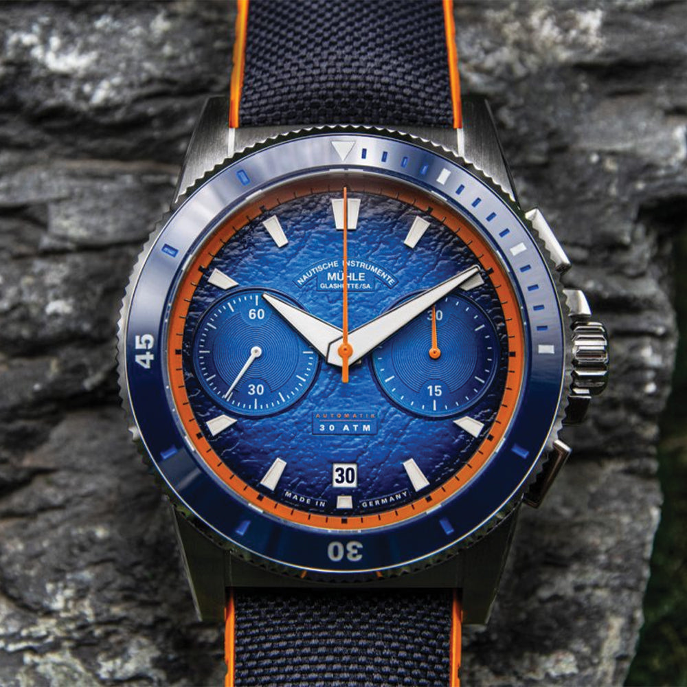 Sportivo Active Chronograph 42.5mm - Blue on Canvas-Rubber Strap